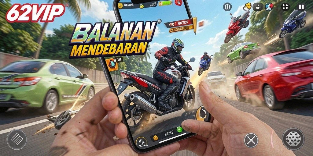 Gameplay seru balapan motor di 62VIP dengan trek yang menantsang.