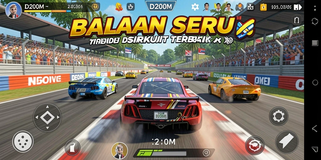Skrinsut gameplay D200M, menampilkan balapan yang seru dan mendebarkan.