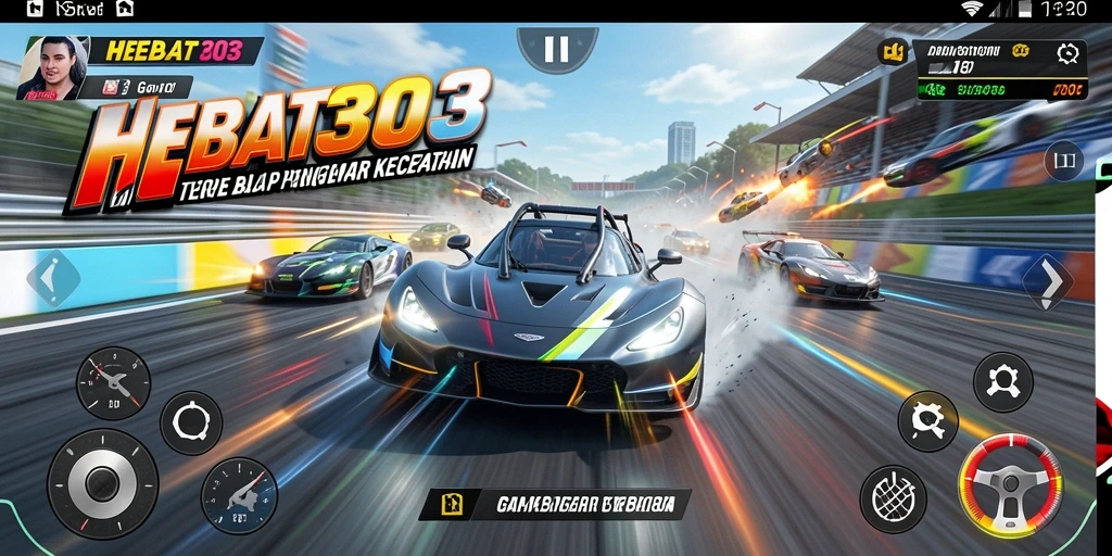 Tampilan gameplay seru HEBAT303 dengan mobil balap yang memukau.