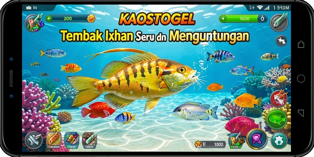 Tampilan gameplay seru dalam KAOSTOGEL yang menembak ikan.