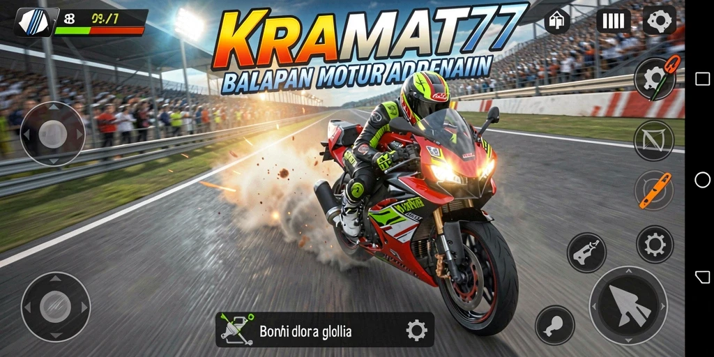 Gameplay KRAMAT77 menampilkan balapan motor yang mendebarkan dan penuh aksi.