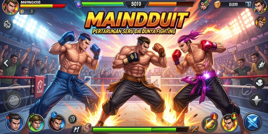 Tangkapan layar permainan Fighting MAINDUIT yang menampilkan aksi pertarungan yang mendebarkan.