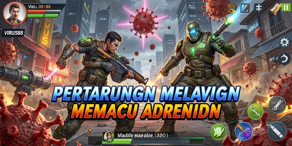 Tampilan gameplay <strong>VIRUS88</strong> yang seru saat melawan virus.